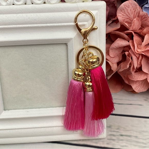 Multi Shade Pink Tassel Keychain Purse Charm - Picture 4 of 12